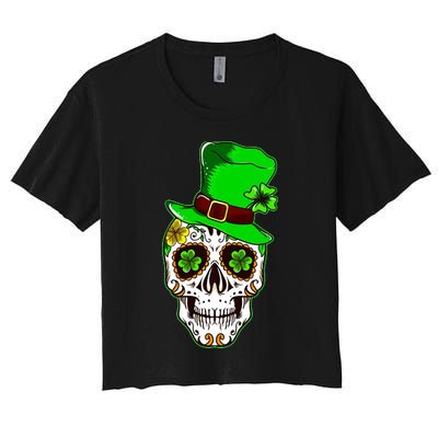 Sugar Irish Clover Skull St Patricks Day Crop Top