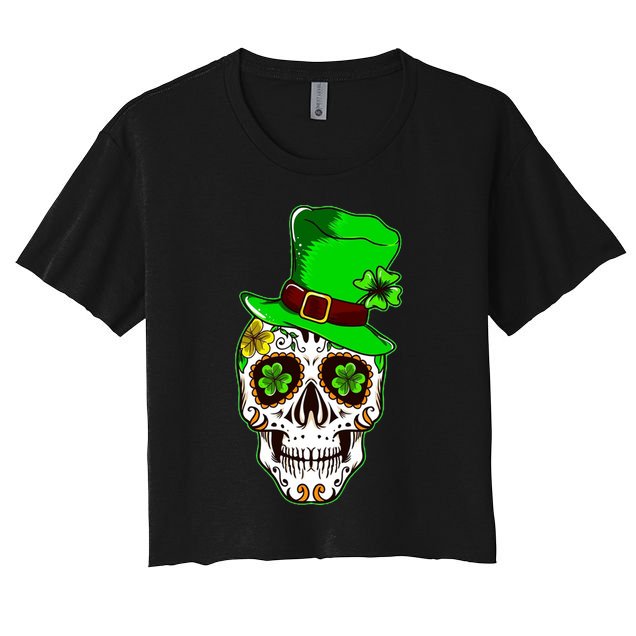 Sugar Irish Clover Skull St Patricks Day Crop Top