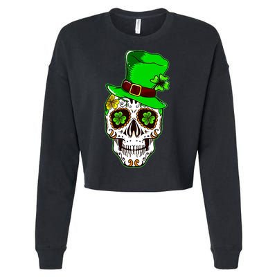 Sugar Irish Clover Skull St Patricks Day Cropped Pullover Crew
