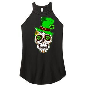 Sugar Irish Clover Skull St Patricks Day Women's Perfect Tri Rocker Tank