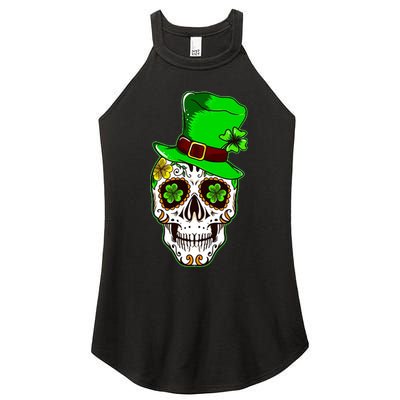 Sugar Irish Clover Skull St Patricks Day Women's Perfect Tri Rocker Tank
