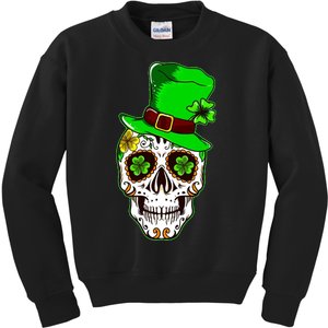 Sugar Irish Clover Skull St Patricks Day Kids Sweatshirt