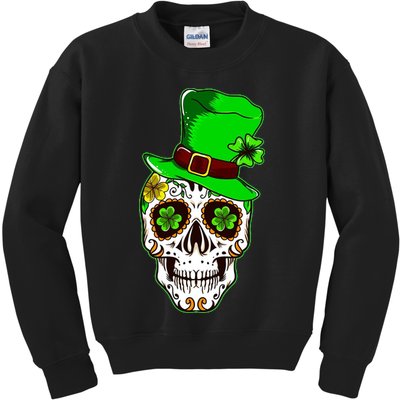 Sugar Irish Clover Skull St Patricks Day Kids Sweatshirt