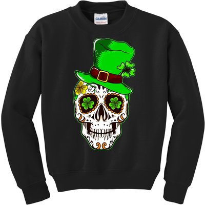 Sugar Irish Clover Skull St Patricks Day Kids Sweatshirt