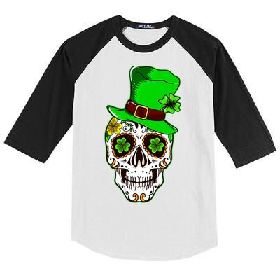 Sugar Irish Clover Skull St Patricks Day Kids Colorblock Raglan Jersey