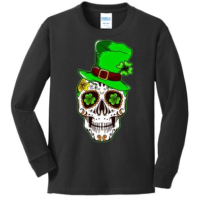 Sugar Irish Clover Skull St Patricks Day Kids Long Sleeve Shirt