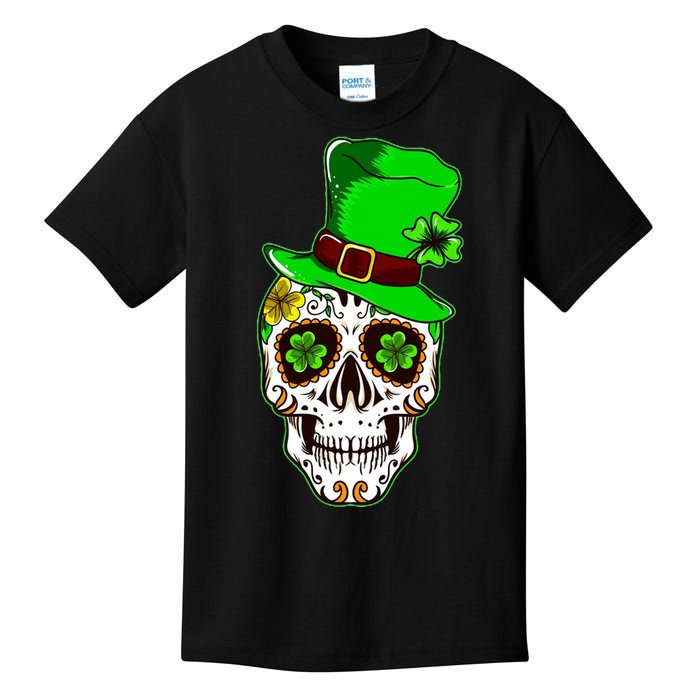 Sugar Irish Clover Skull St Patricks Day Kids T-Shirt