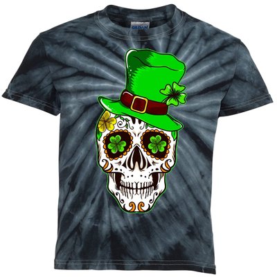 Sugar Irish Clover Skull St Patricks Day Kids Tie-Dye T-Shirt