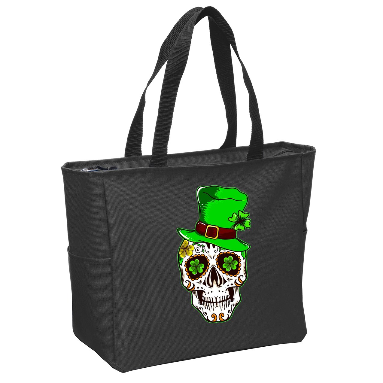 Sugar Irish Clover Skull St Patricks Day Zip Tote Bag