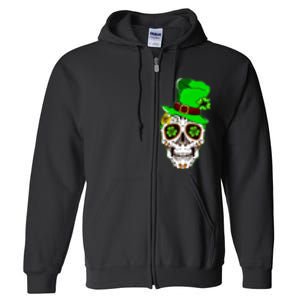 Sugar Irish Clover Skull St Patricks Day Full Zip Hoodie