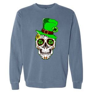 Sugar Irish Clover Skull St Patricks Day Garment-Dyed Sweatshirt