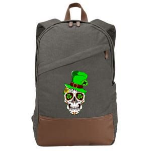 Sugar Irish Clover Skull St Patricks Day Cotton Canvas Backpack