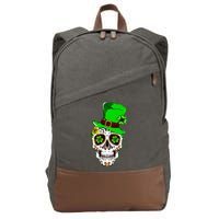 Sugar Irish Clover Skull St Patricks Day Cotton Canvas Backpack