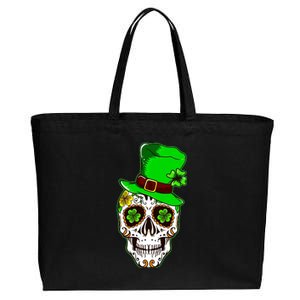 Sugar Irish Clover Skull St Patricks Day Cotton Canvas Jumbo Tote