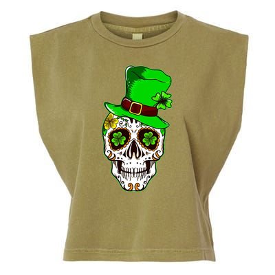 Sugar Irish Clover Skull St Patricks Day Garment-Dyed Women's Muscle Tee