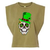 Sugar Irish Clover Skull St Patricks Day Garment-Dyed Women's Muscle Tee