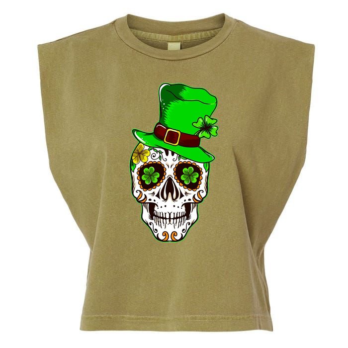 Sugar Irish Clover Skull St Patricks Day Garment-Dyed Women's Muscle Tee