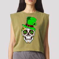 Sugar Irish Clover Skull St Patricks Day Garment-Dyed Women's Muscle Tee