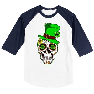 Sugar Irish Clover Skull St Patricks Day Baseball Sleeve Shirt