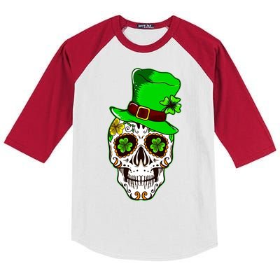 Sugar Irish Clover Skull St Patricks Day Kids Colorblock Raglan Jersey