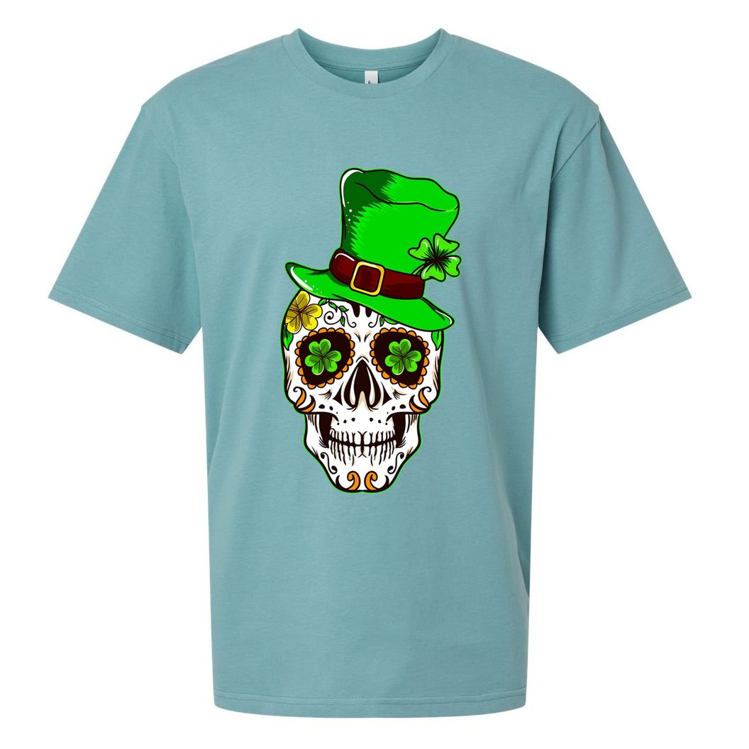 Sugar Irish Clover Skull St Patricks Day Sueded Cloud Jersey T-Shirt
