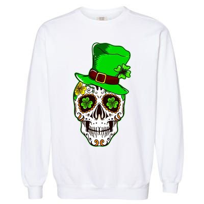 Sugar Irish Clover Skull St Patricks Day Garment-Dyed Sweatshirt