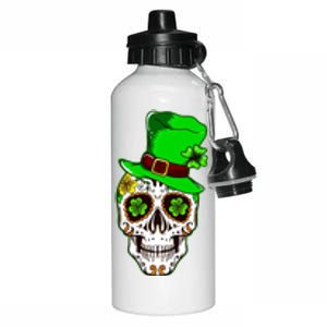 Sugar Irish Clover Skull St Patricks Day Aluminum Water Bottle