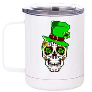 Sugar Irish Clover Skull St Patricks Day 12 oz Stainless Steel Tumbler Cup