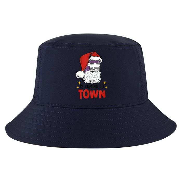 Sani-Cloth Is Coming To Town Funny Christmas Nurse Nursing Cool Comfort Performance Bucket Hat