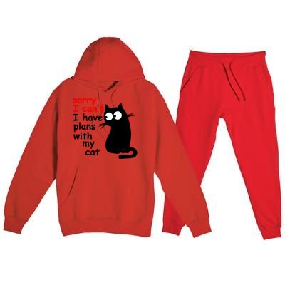 Sorry I Cant I Have Plans With My Cat Sarcastic Cat Saying Premium Hooded Sweatsuit Set