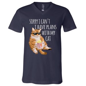 Sorry I Cant I Have Plans With My Cat Funny Cat Lover Gift V-Neck T-Shirt