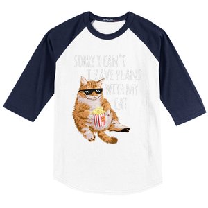 Sorry I Cant I Have Plans With My Cat Funny Cat Lover Gift Baseball Sleeve Shirt