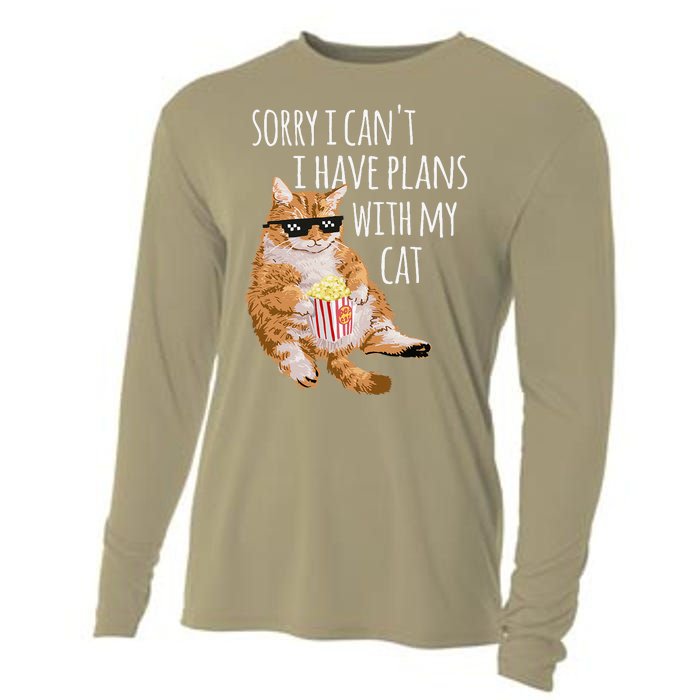 Sorry I Cant I Have Plans With My Cat Funny Cat Lover Gift Cooling Performance Long Sleeve Crew