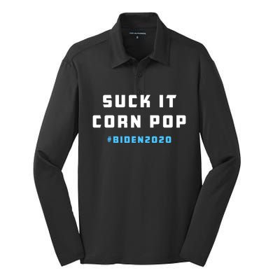 Suck It Corn Pop Joe Biden 2020 Funny Political Gift Silk Touch Performance Long Sleeve Polo