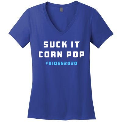 Suck It Corn Pop Joe Biden 2020 Funny Political Gift Women's V-Neck T-Shirt