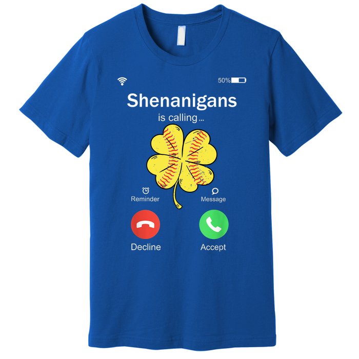 Shenanigans Is Calling St Patricks Day Baseball Shamrock Gift Premium T-Shirt