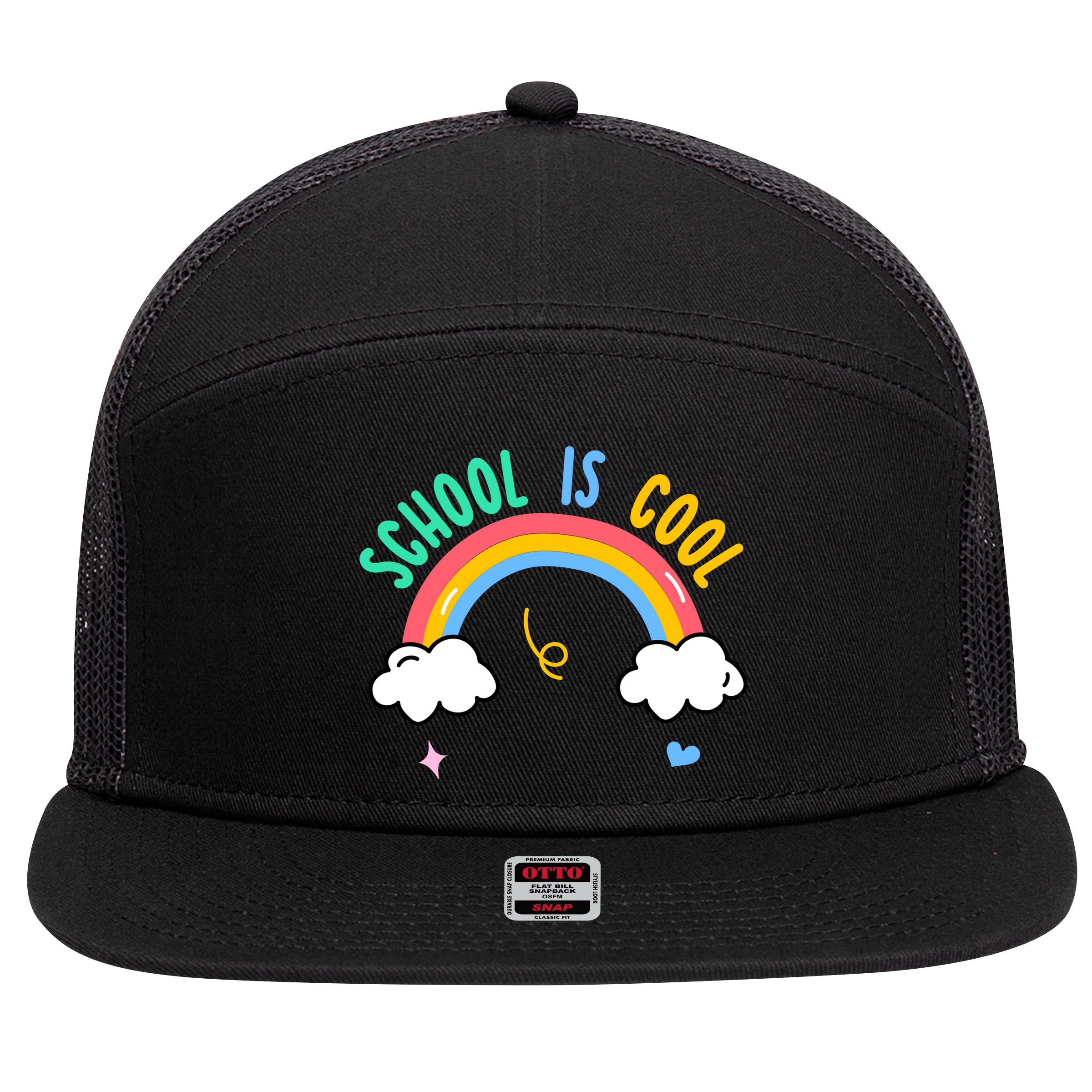 School Is Cool Rainbow Fun Retro 7 Panel Mesh Trucker Snapback Hat