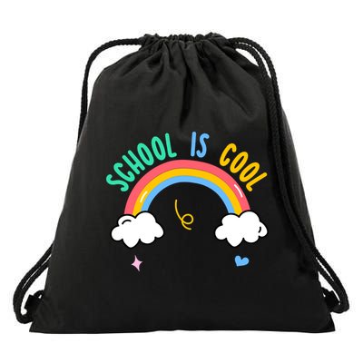 School Is Cool Rainbow Fun Retro Drawstring Bag