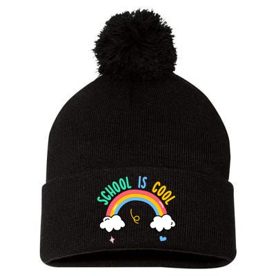 School Is Cool Rainbow Fun Retro Pom Pom 12in Knit Beanie