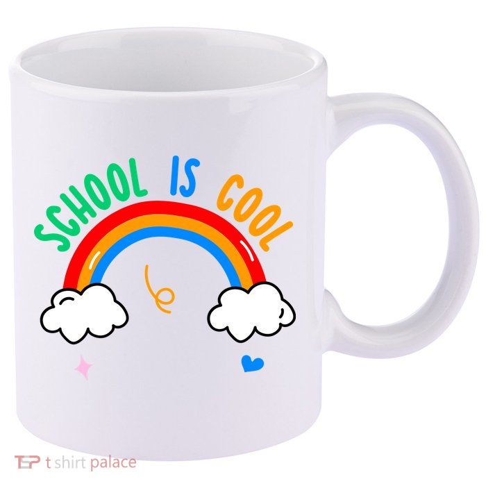 School Is Cool Rainbow Fun Retro 11oz C Handle Ceramic Mug