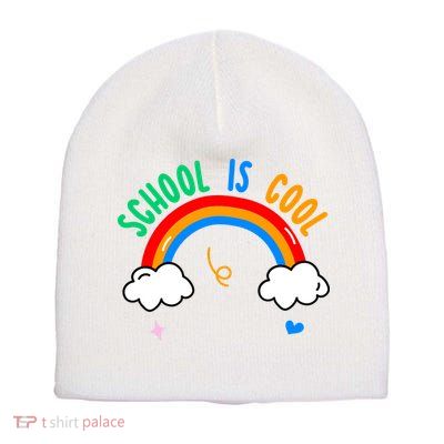 School Is Cool Rainbow Fun Retro Short Acrylic Beanie