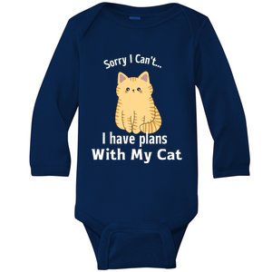 Sorry I Can't I Have Plans With My Cat Baby Long Sleeve Bodysuit