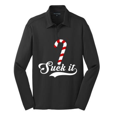 Suck It Christmas Candy Cane Adult Humor Gag Gift Silk Touch Performance Long Sleeve Polo