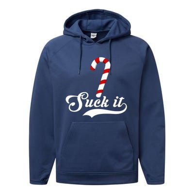 Suck It Christmas Candy Cane Adult Humor Gag Gift Performance Fleece Hoodie