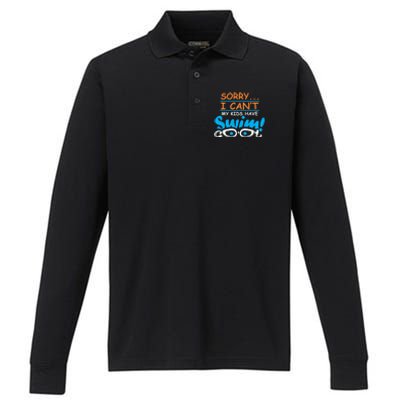 Sorry I Cant My Have Swim Team Mom Funny Swimming Gift Performance Long Sleeve Polo