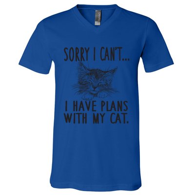 Sorry I CanT I Have Plans With My Cat Cute Cat Gift V-Neck T-Shirt