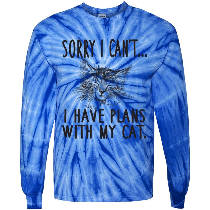 Sorry I CanT I Have Plans With My Cat Cute Cat Gift Tie-Dye Long Sleeve Shirt