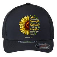 She Is Clothed Strength Dignity Laughs Bible Verse Sunflower Flexfit Unipanel Trucker Cap