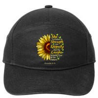 She Is Clothed Strength Dignity Laughs Bible Verse Sunflower 7-Panel Snapback Hat