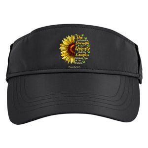 She Is Clothed Strength Dignity Laughs Bible Verse Sunflower Adult Drive Performance Visor